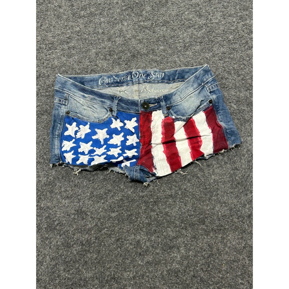 Converse One Star Denim Shorts Womens Size 6 Blue American Flag Painted Cut Off